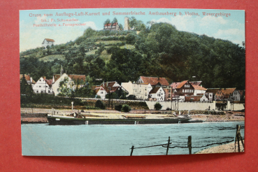 Ansichtskarte AK Amthausberg bei Vlotho 1913 Lastkahn Schiff Häuser Architektur Ortsansicht NRW